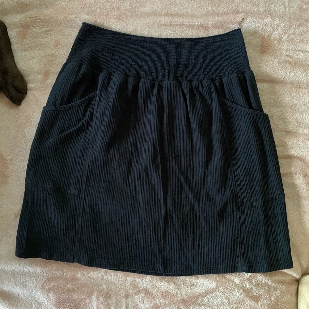 Prana Black Smocked Ribbed Black Mini Skirt